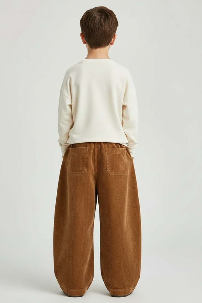 Pantalon Marron Ample Côtelé Décontracté Élastiqué Enfant - Cordé - vue 2