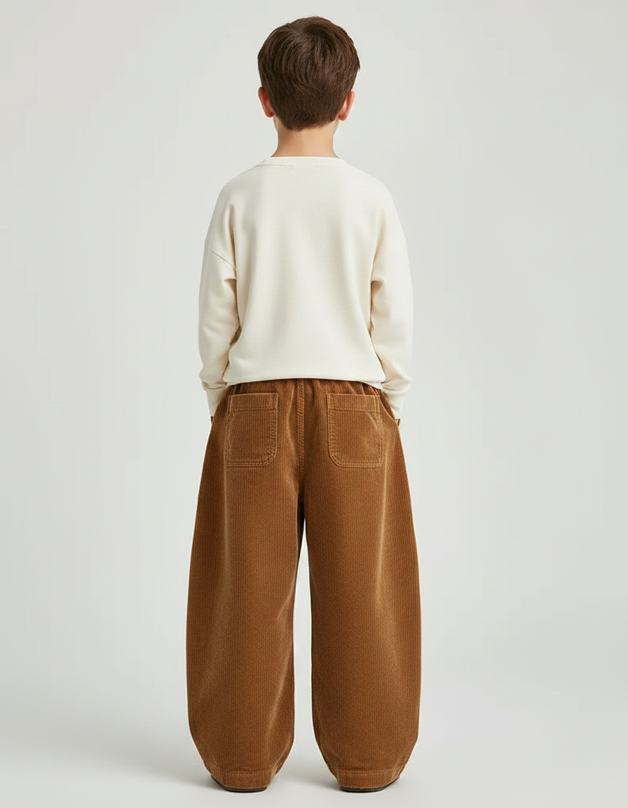 Pantalon Marron Ample Côtelé Décontracté Élastiqué Enfant - Cordé - vue 2