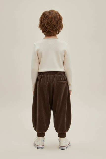 Pantalon Marron Côtelé Hiver Ample Décontracté Enfant - Cordé - vue 2