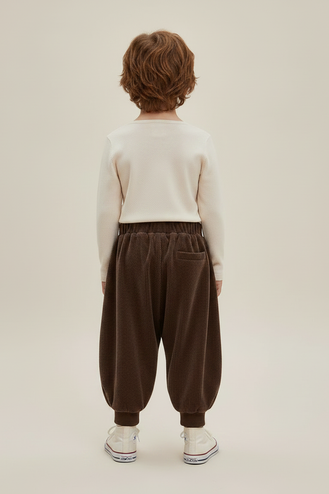 Pantalon Marron Côtelé Hiver Ample Décontracté Enfant - Cordé - vue 2