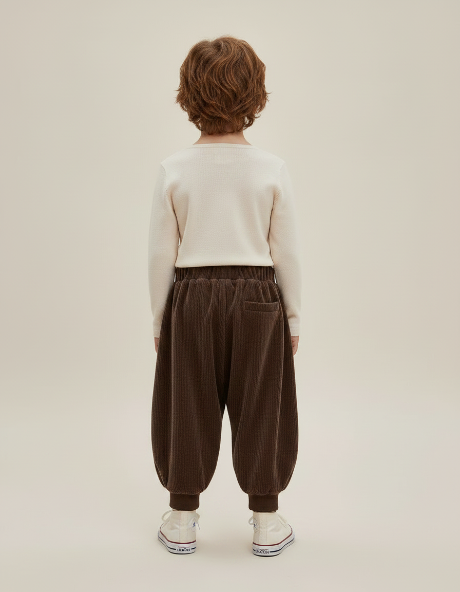 Pantalon Marron Côtelé Hiver Ample Décontracté Enfant - Cordé - vue 2
