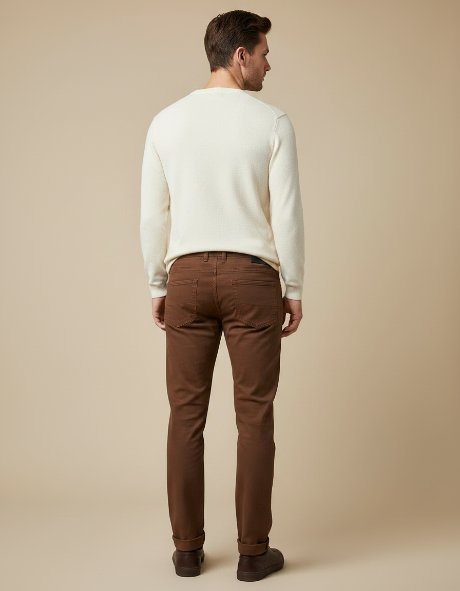 Pantalon Marron Slim Coton Décontracté Homme - Gabardine - vue 2