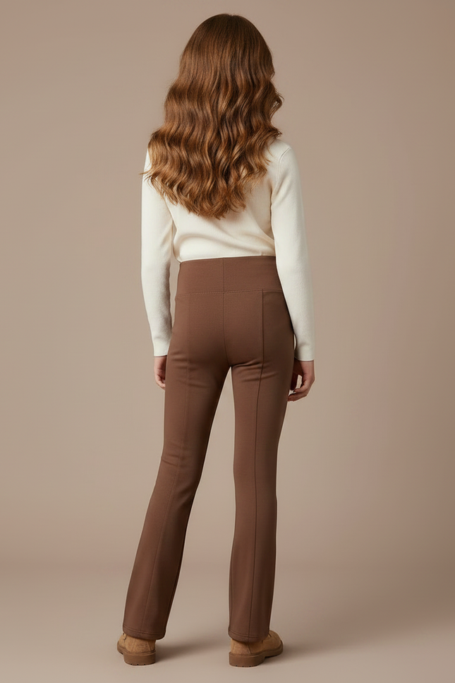 Pantalon Marron Évasé Taille Haute Confortable Enfant - Molleton - vue 2