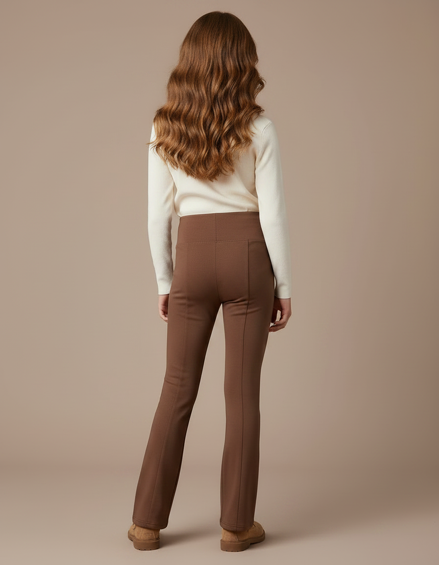 Pantalon Marron Évasé Taille Haute Confortable Enfant - Molleton - vue 2