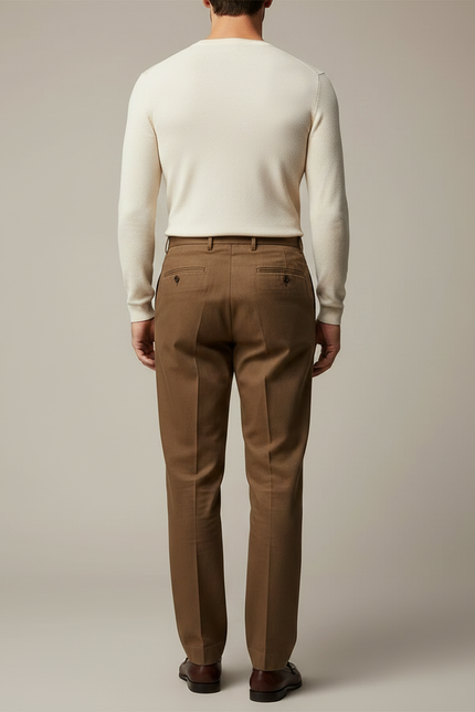 Pantalon Marron Plissé Ample Décontracté Homme - Laine - vue 2