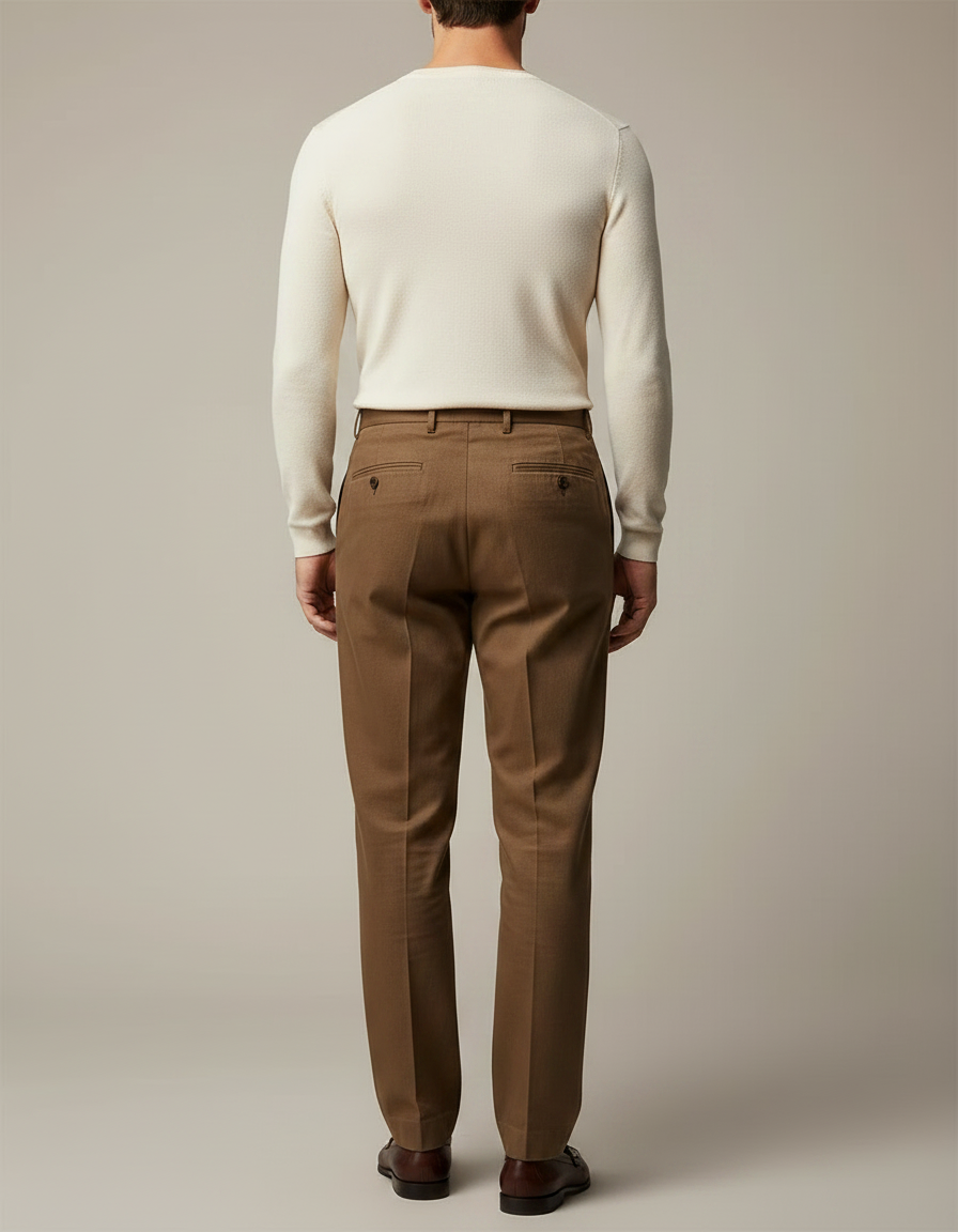 Pantalon Marron Plissé Ample Décontracté Homme - Laine - vue 2