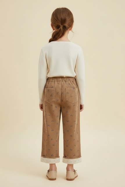 Pantalon Marron Velours Côtelé Imprimé Ample Doublé Enfant - Cordé - vue 2