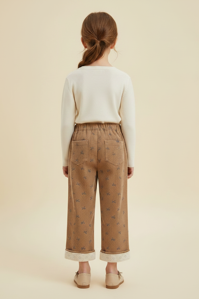 Pantalon Marron Velours Côtelé Imprimé Ample Doublé Enfant - Cordé - vue 2
