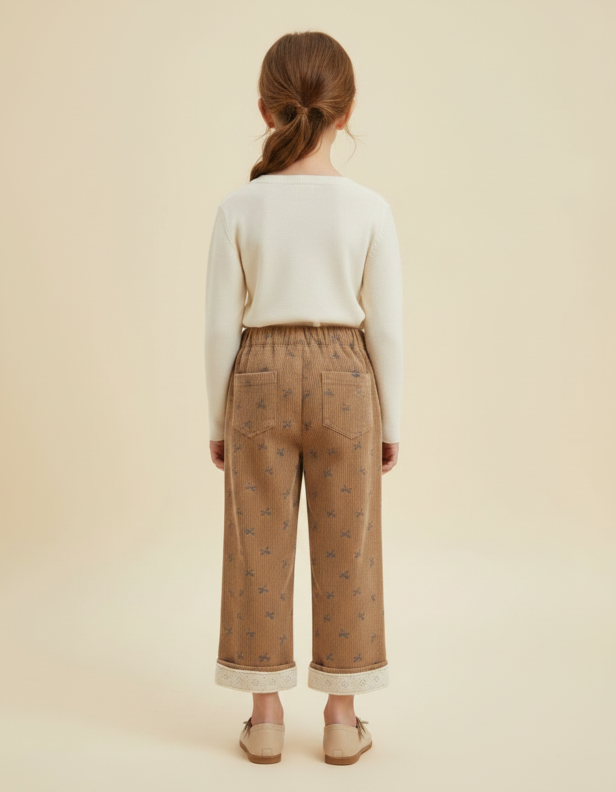 Pantalon Marron Velours Côtelé Imprimé Ample Doublé Enfant - Cordé - vue 2