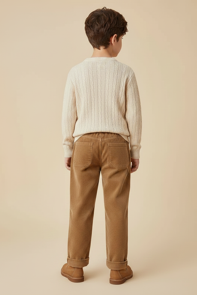 Pantalon Marron Côtelé Ample Élastiqué Enfant Chaud - Cordé - vue 2
