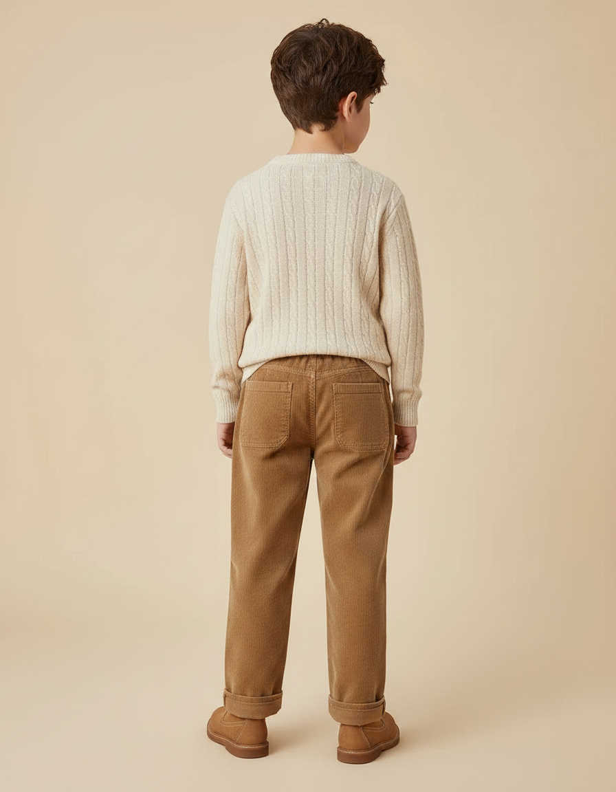 Pantalon Marron Côtelé Ample Élastiqué Enfant Chaud - Cordé - vue 2