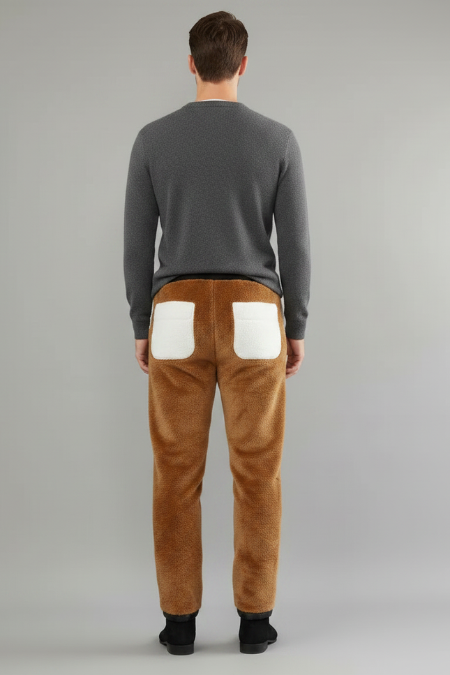Pantalon Marron Doux Chaud Confortable Décontracté Patchwork - Molleton - vue 2