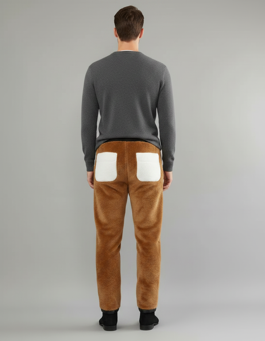 Pantalon Marron Doux Chaud Confortable Décontracté Patchwork - Molleton - vue 2