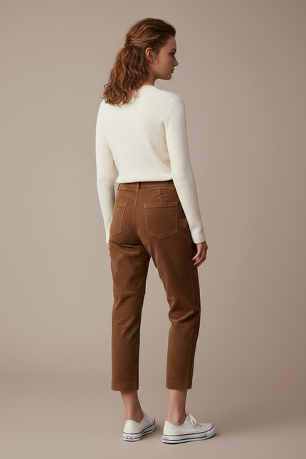 Pantalon Marron Daim Coupe Droite Élégant Décontracté - Cuir - vue 2
