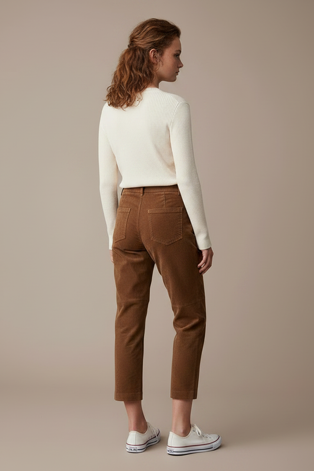 Pantalon Marron Daim Coupe Droite Élégant Décontracté - Cuir - vue 2