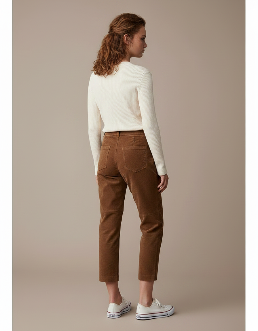 Pantalon Marron Daim Coupe Droite Élégant Décontracté - Cuir - vue 2