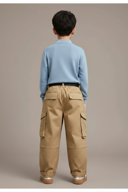 Pantalon Marron Cargo Ample Décontracté Enfant Ados - Beige Toile - vue 2