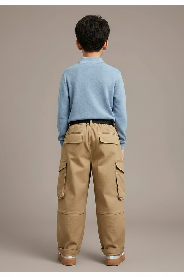 Pantalon Marron Cargo Ample Décontracté Enfant Ados - Beige Toile - vue 2