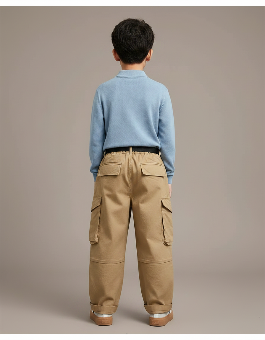 Pantalon Marron Cargo Ample Décontracté Enfant Ados - Beige Toile - vue 2