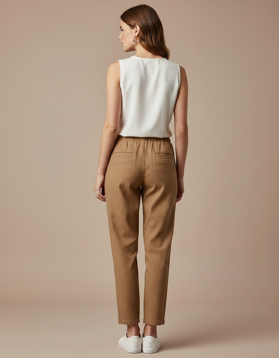 Pantalon Marron Cordon Lin Décontracté Femme - vue 2