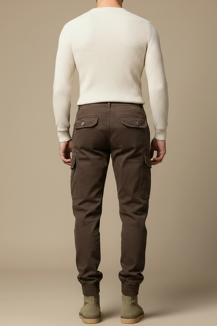 Pantalon Marron Cargo Coton Homme Multipoches - vue 2