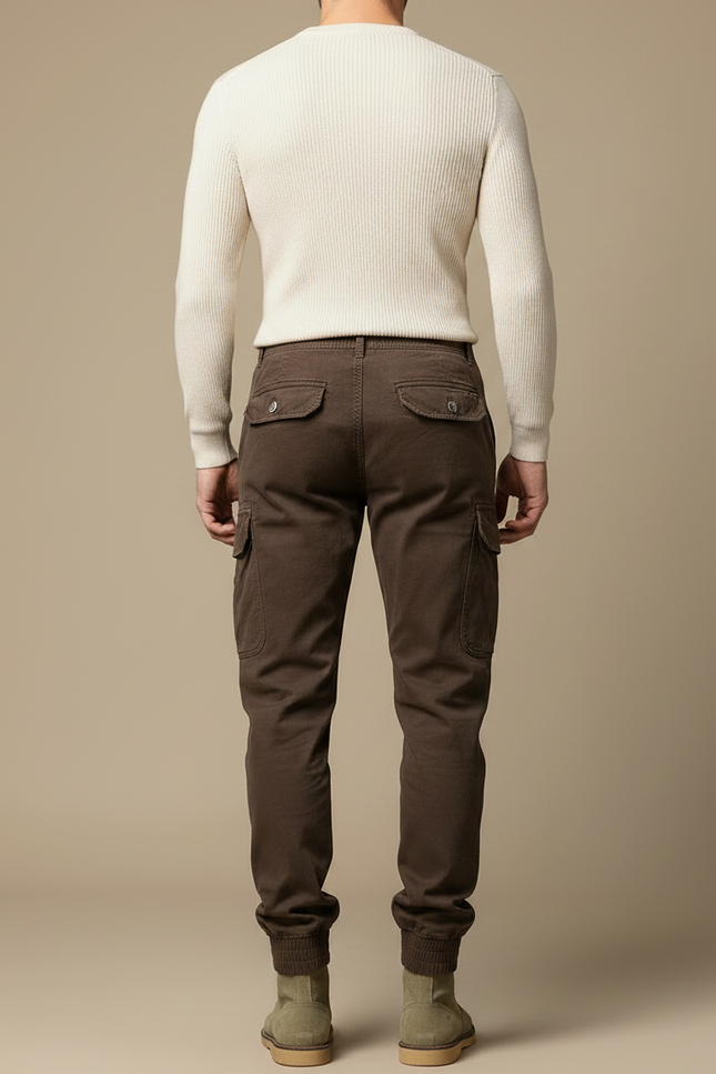 Pantalon Marron Cargo Coton Homme Multipoches - vue 2