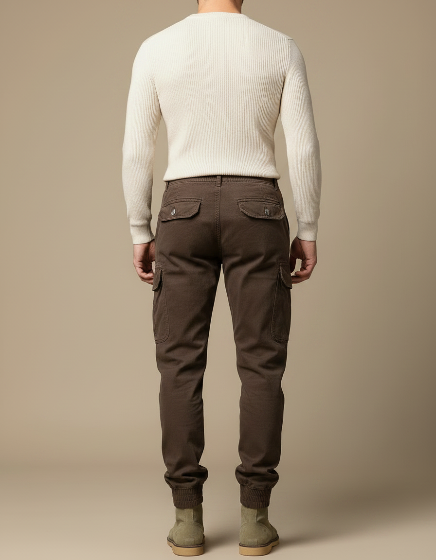 Pantalon Marron Cargo Coton Homme Multipoches - vue 2