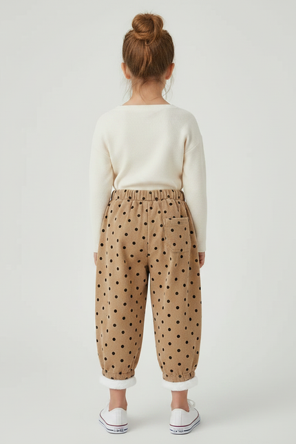 Pantalon Marron Côtelé Polka Dots Ample Doublé Hiver - Cordé - vue 2