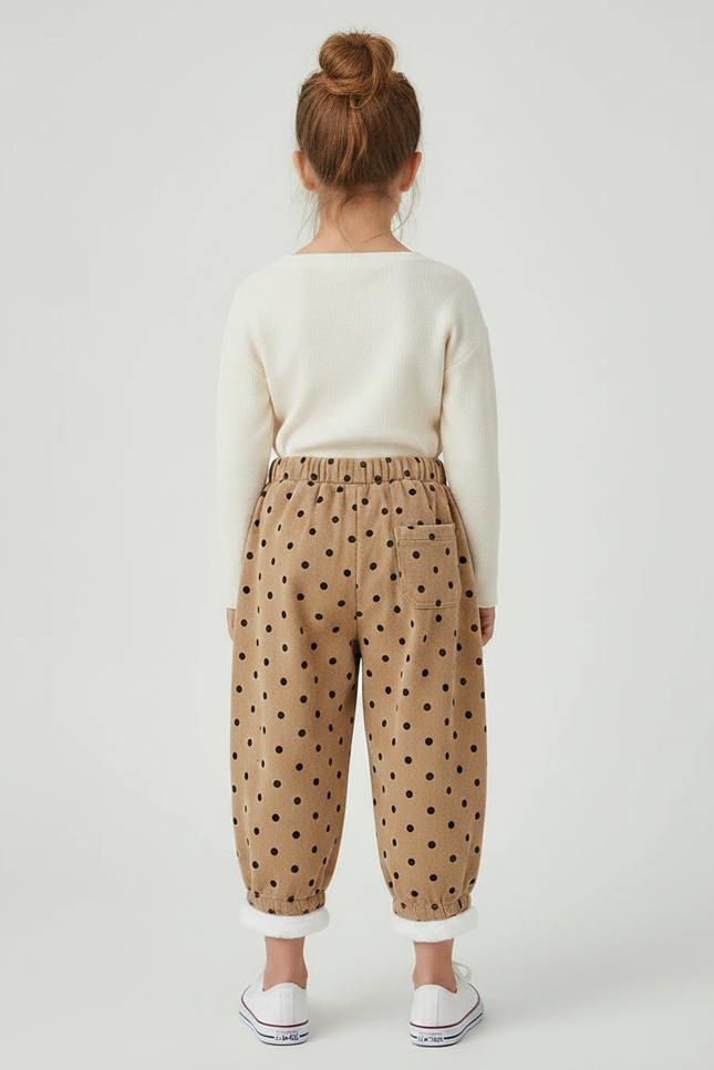 Pantalon Marron Côtelé Polka Dots Ample Doublé Hiver - Cordé - vue 2