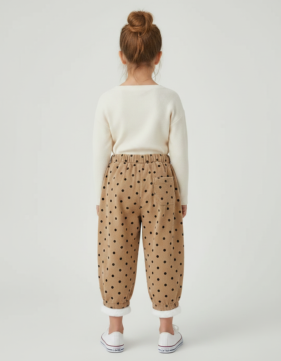Pantalon Marron Côtelé Polka Dots Ample Doublé Hiver - Cordé - vue 2
