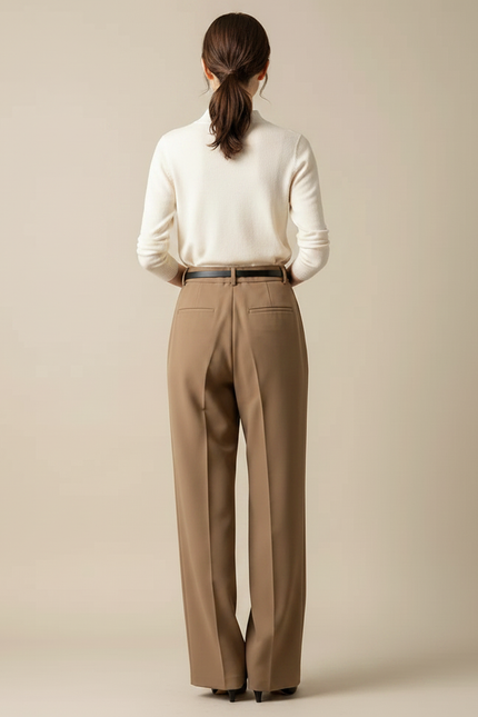 Pantalon Marron Fluide Taille Haute Plissé Élégant - Polyester - vue 2