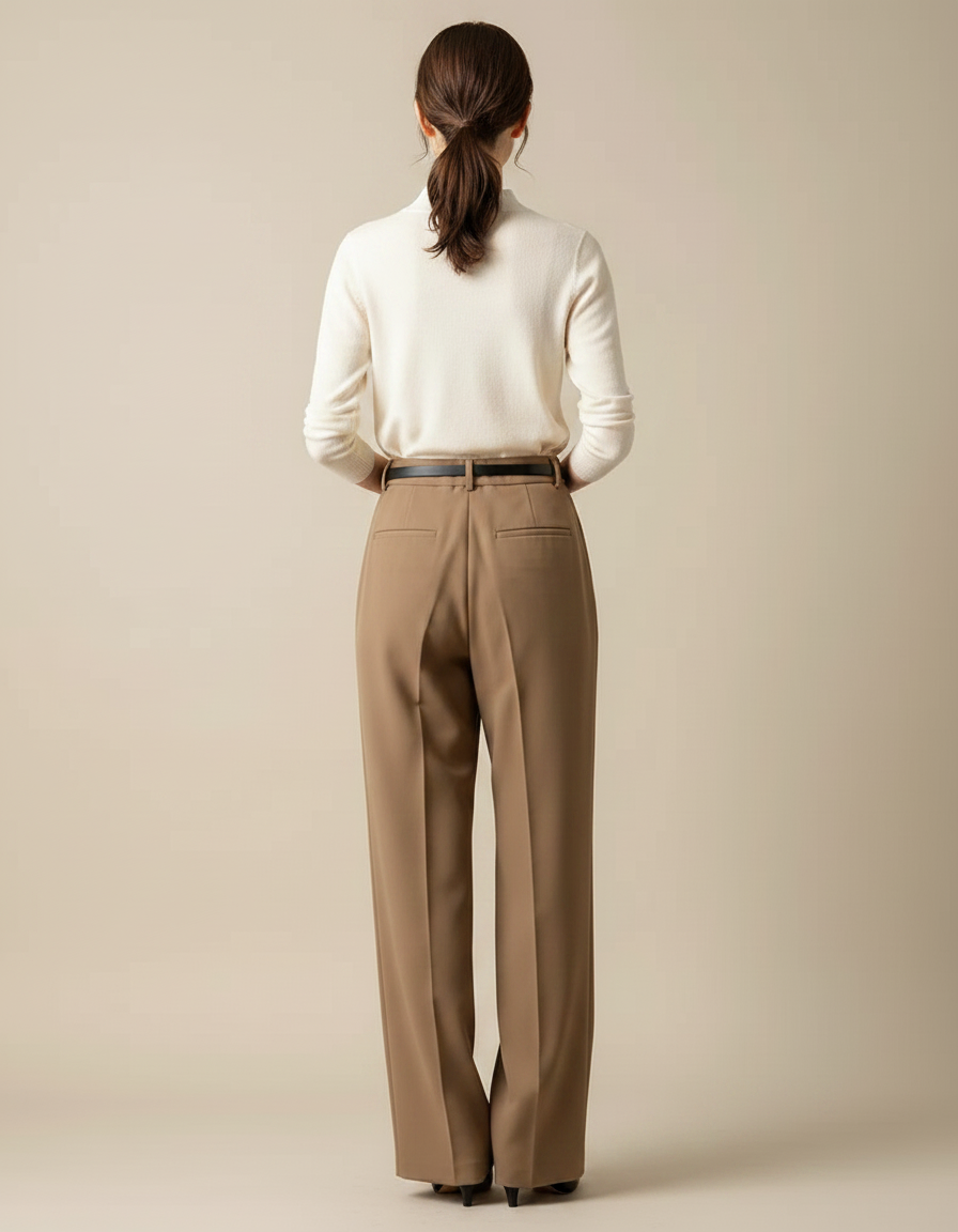 Pantalon Marron Fluide Taille Haute Plissé Élégant - Polyester - vue 2