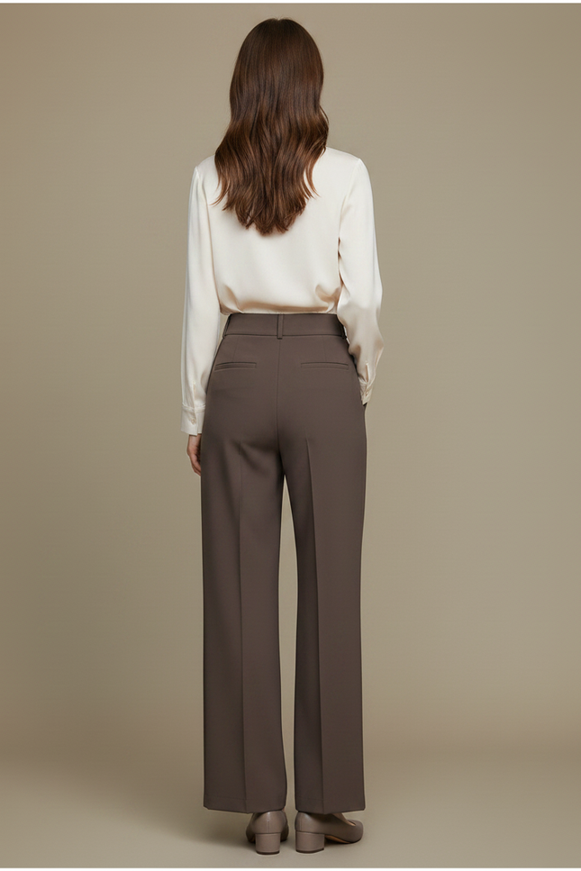 Pantalon Marron Ample Taille Haute Élégant Droit - Gabardine - vue 2