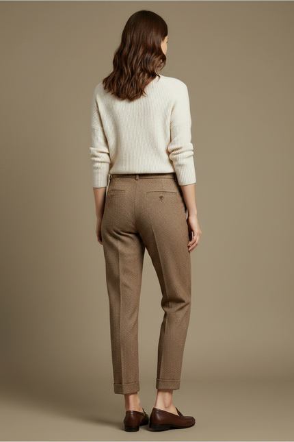 Pantalon Marron Laine Droit Texturé Élégant Femme - Tweed - vue 2