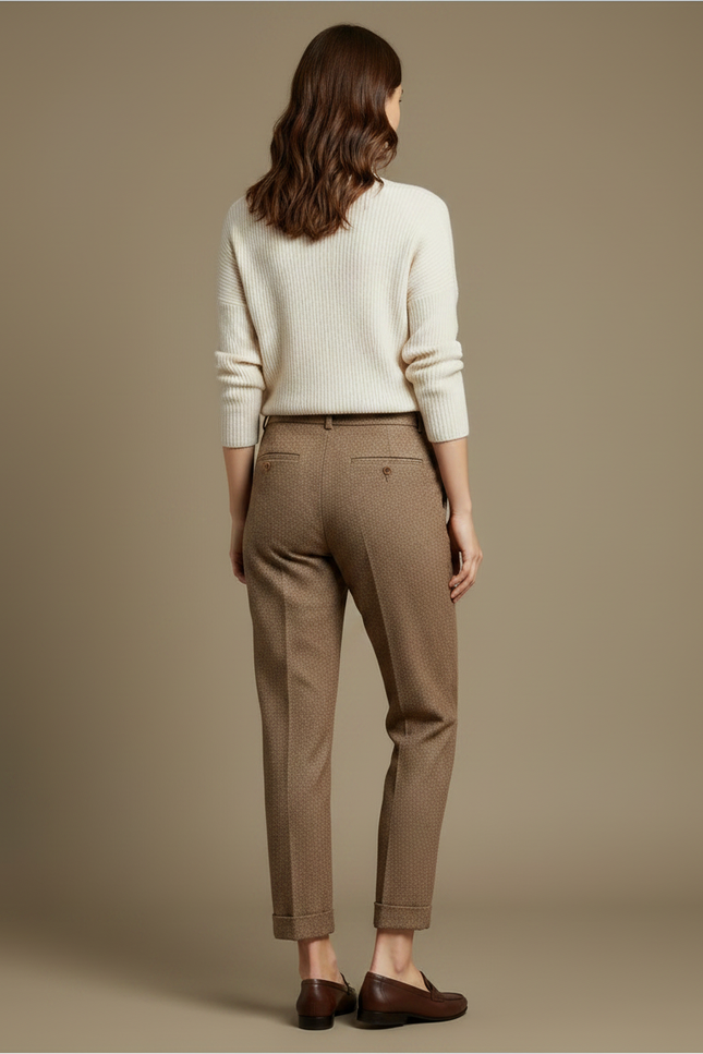Pantalon Marron Laine Droit Texturé Élégant Femme - Tweed - vue 2