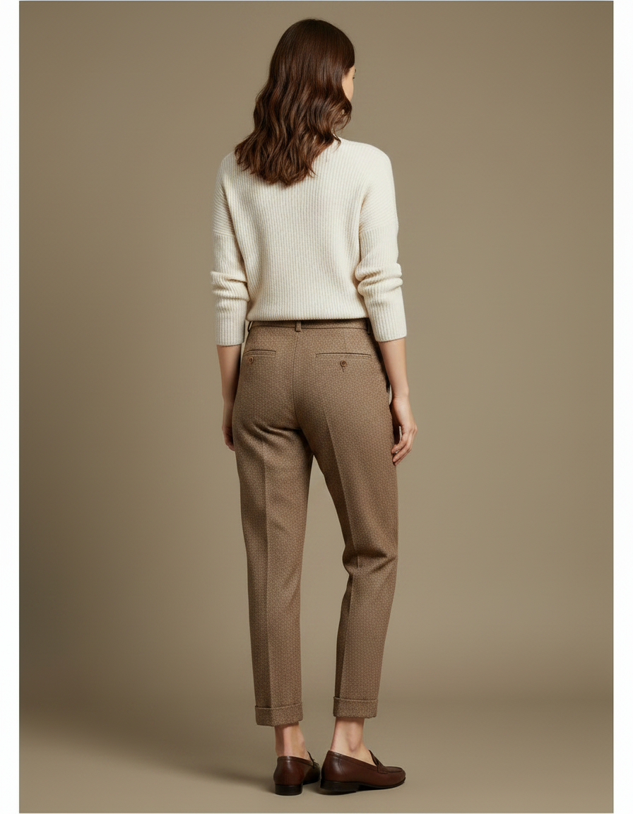 Pantalon Marron Laine Droit Texturé Élégant Femme - Tweed - vue 2