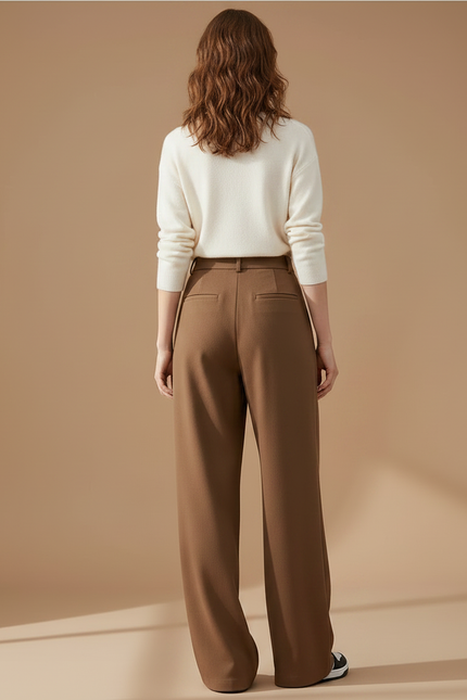 Pantalon Marron Ample Taille Haute Fluide Élégant - Viscose - vue 2