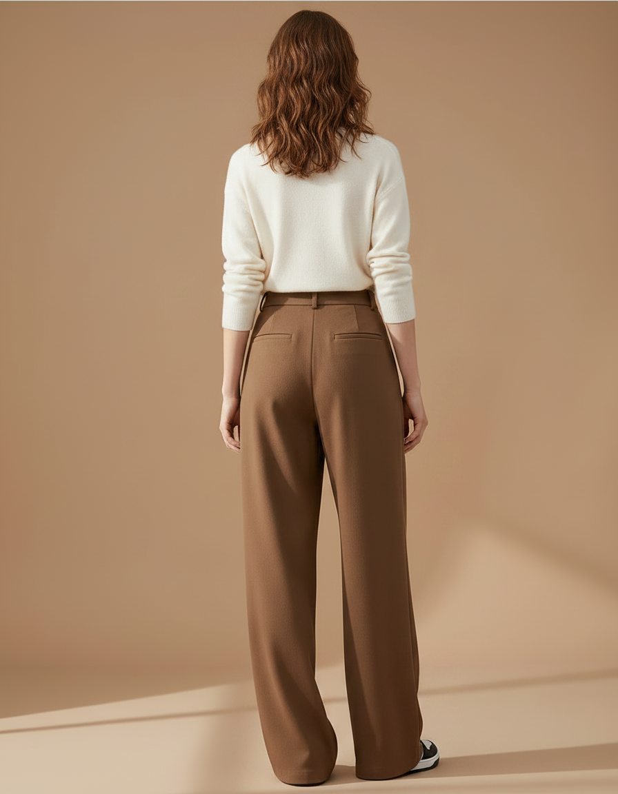 Pantalon Marron Ample Taille Haute Fluide Élégant - Viscose - vue 2