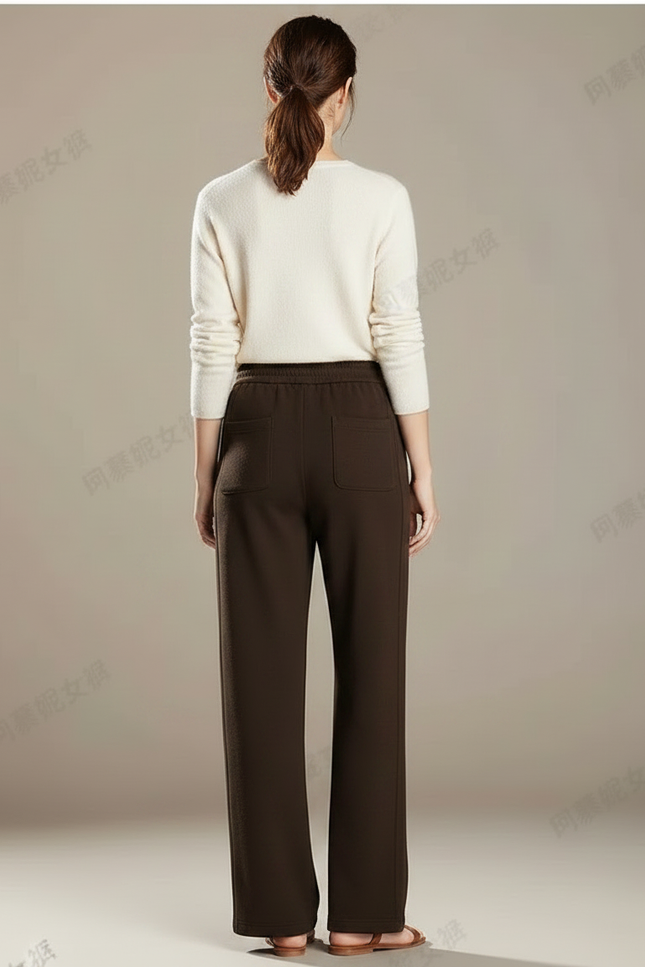 Pantalon Marron Ample Taille Haute Décontracté Droit - Maille - vue 2