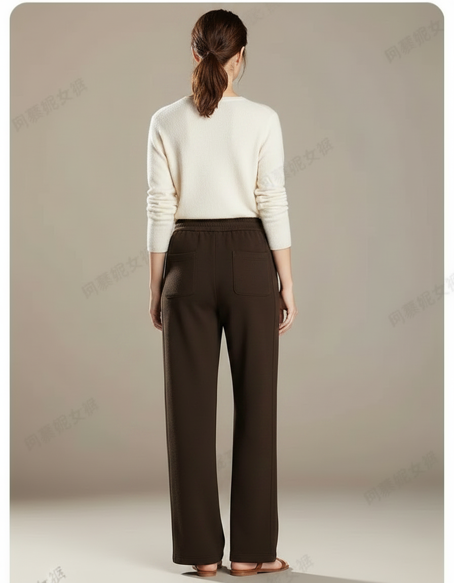 Pantalon Marron Ample Taille Haute Décontracté Droit - Maille - vue 2