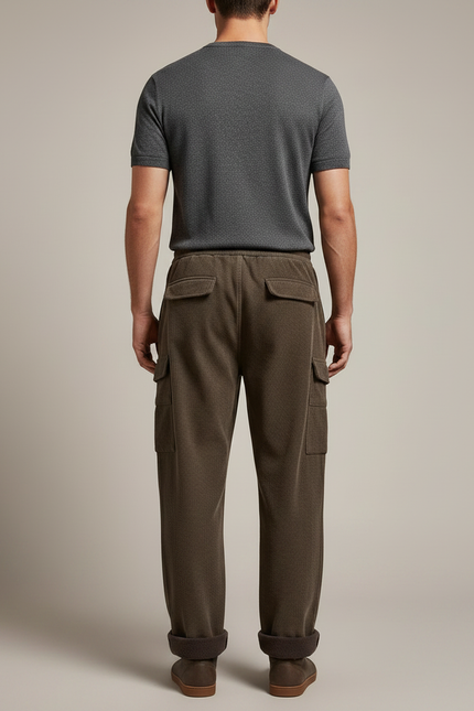 Pantalon Marron Côtelé Ample Épais Cargo Homme - Cordé - vue 2