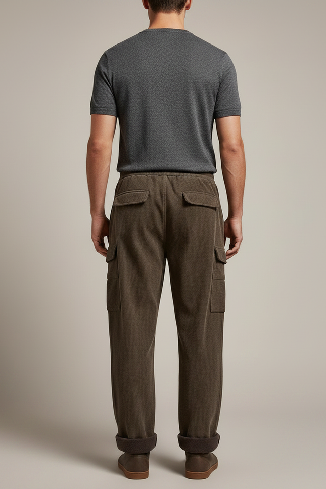 Pantalon Marron Côtelé Ample Épais Cargo Homme - Cordé - vue 2