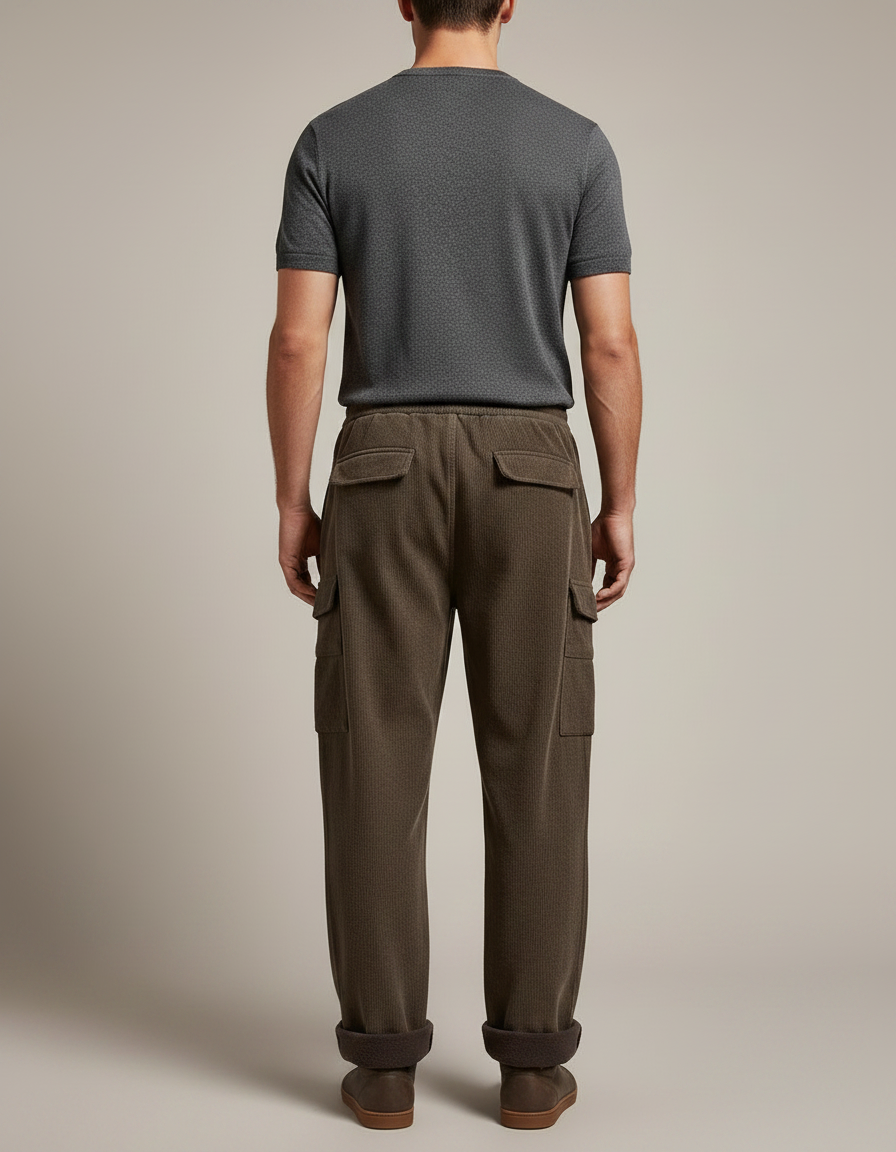 Pantalon Marron Côtelé Ample Épais Cargo Homme - Cordé - vue 2