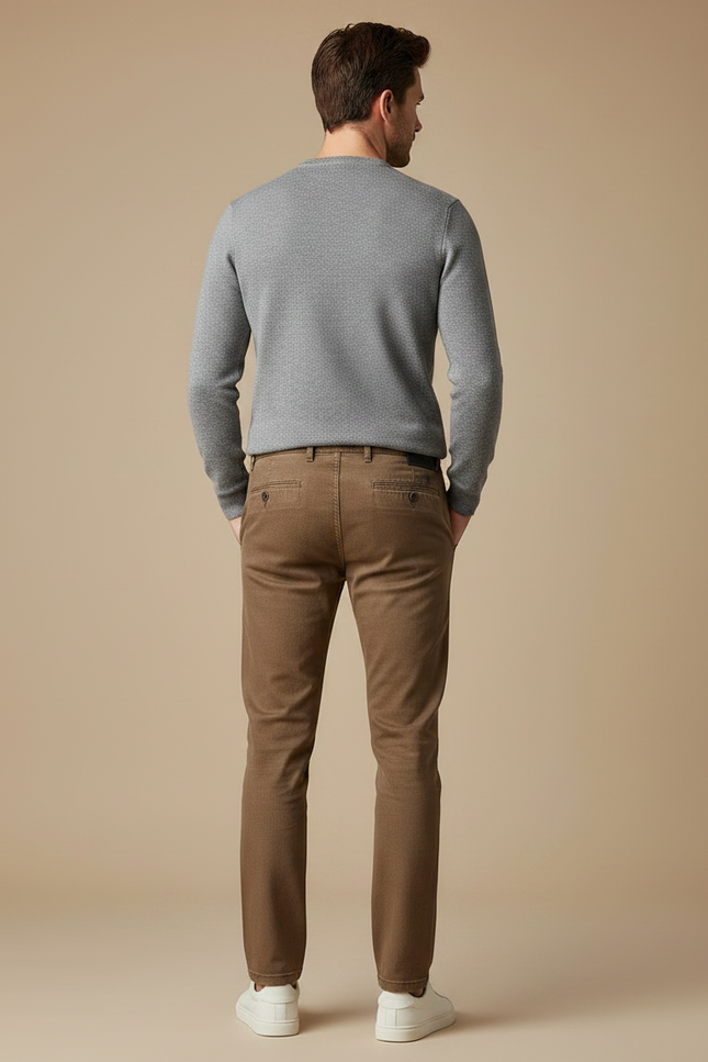 Pantalon Marron Homme Slim Coton Confortable Décontracté - vue 2
