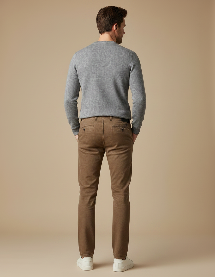 Pantalon Marron Homme Slim Coton Confortable Décontracté - vue 2