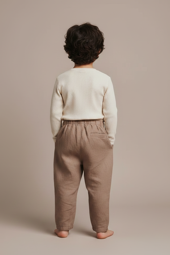 Pantalon Marron Lin Ample Casual Enfant - vue 2