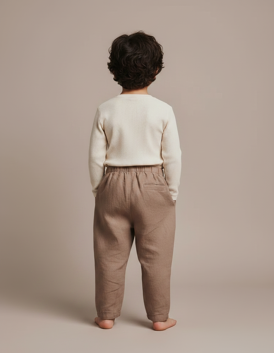 Pantalon Marron Lin Ample Casual Enfant - vue 2