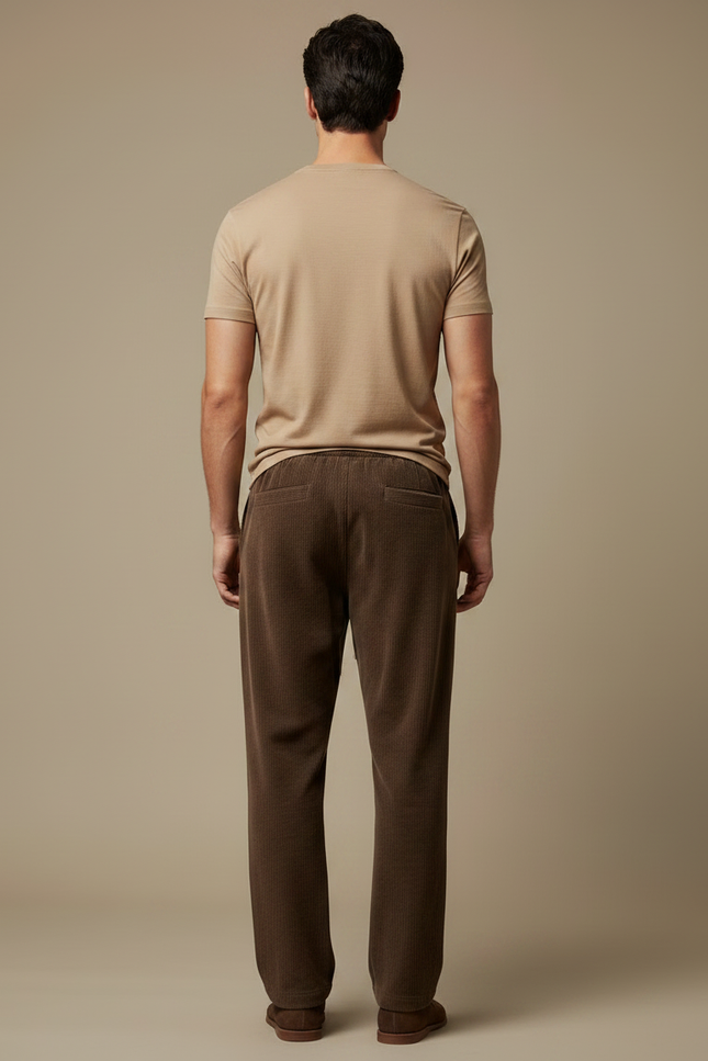 Pantalon Marron Côtelé Droit Ample Cordon Homme - Cordé - vue 2