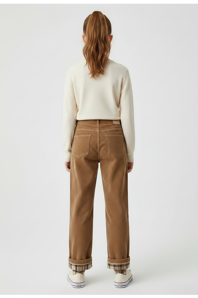 Pantalon Marron Côtelé Ample Plaid Décontracté - Cordé - vue 2