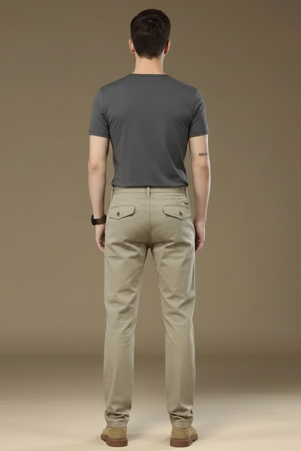 Pantalon Marron Coton Droit Décontracté Homme Moderne - Beige - vue 2